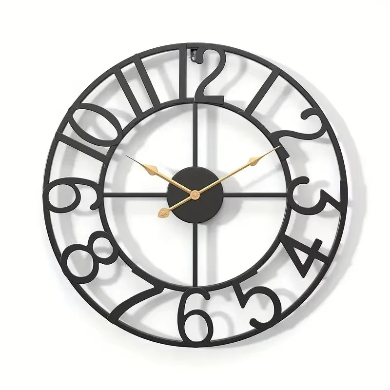 Nordic Minimalist Wrought Iron Silent Clock Retro Creative Circular Digital Wall Clock Home Living Room Decoration Metal Clock