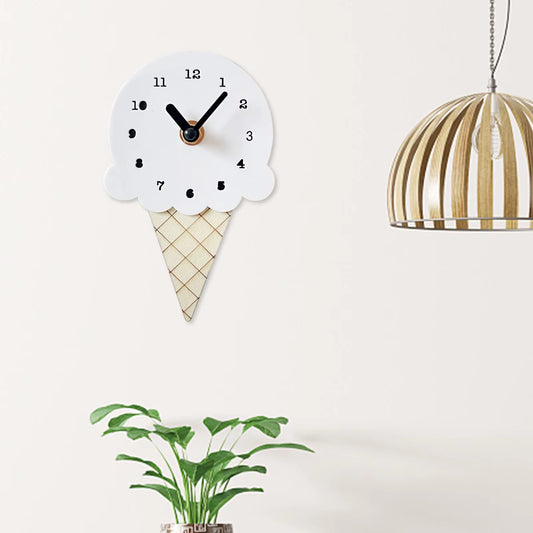Wall Clock Ice Cream Shape Stylish Wooden Bedroom Clock for Living Room Decorating Children'S Rooms Office Home Wall Decor