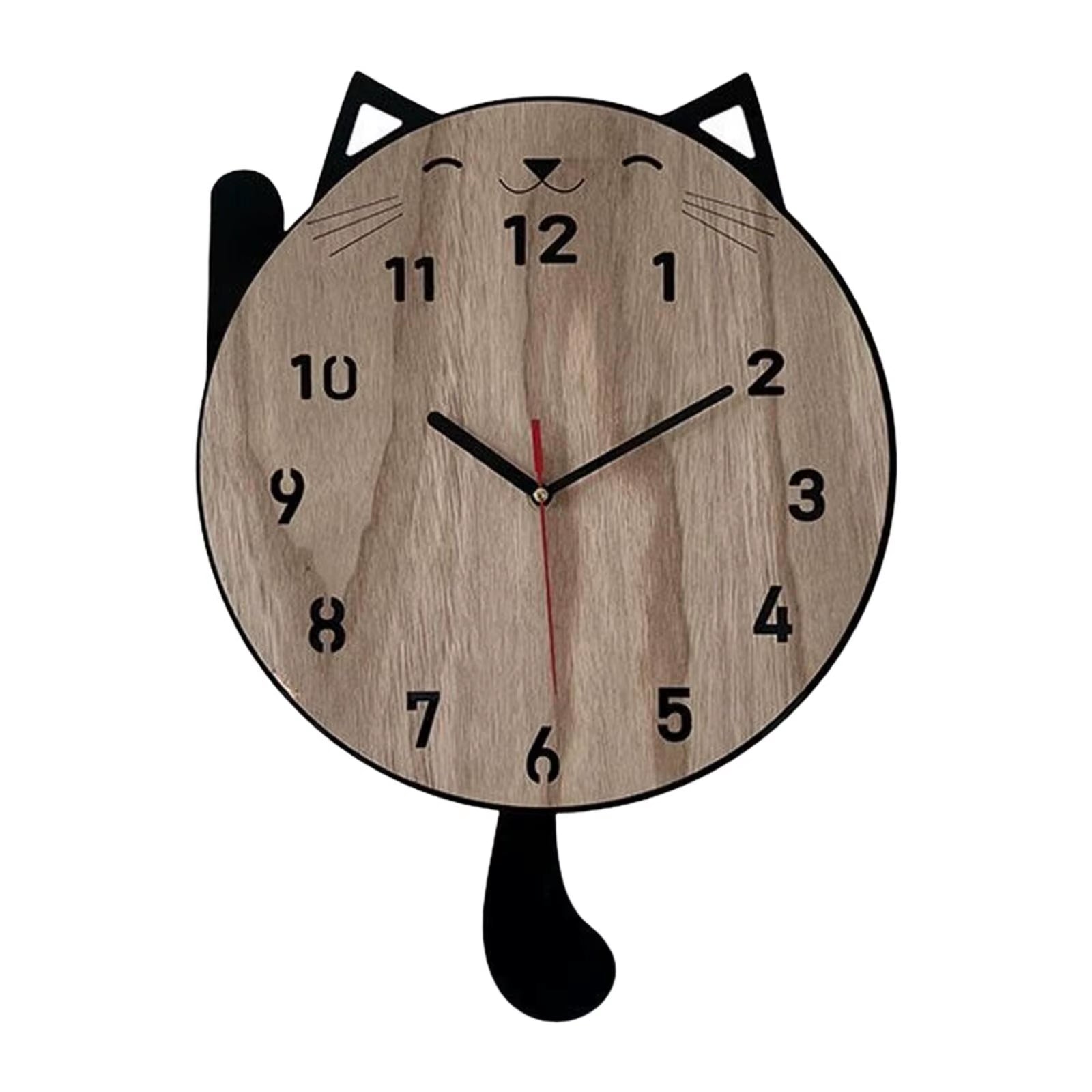 Cat Wall Hanging Clock Cute Animal Wall Ornament, Pendulum Decorative Clock for Office, Kids Room, Home Decor, Housewarming Gift