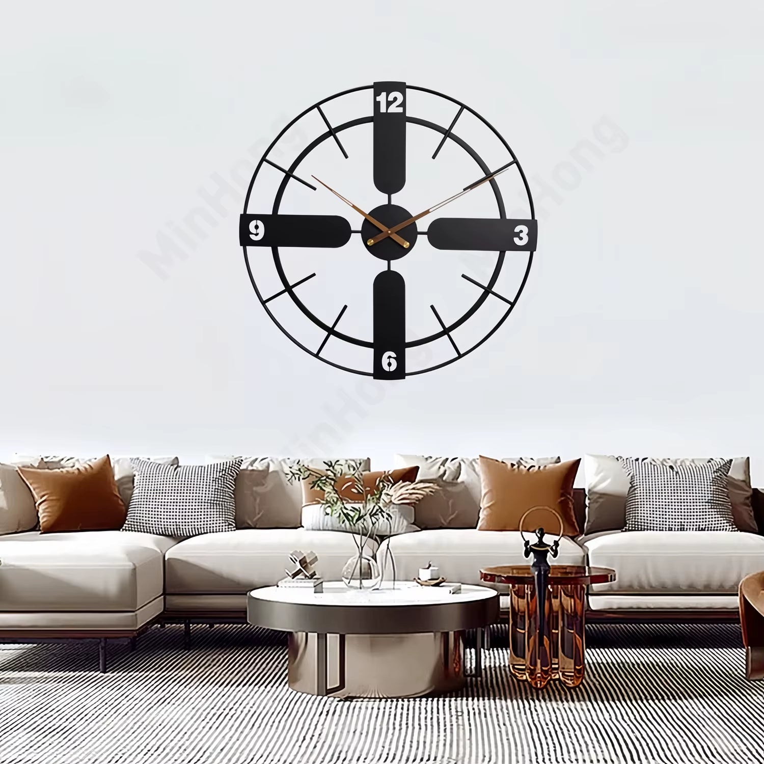 Simple Large Wall Clock Retro Iron round Clock Modern Living Room Kitchen Wall Decor Silent Hanging Watch Nordic Home Decoration