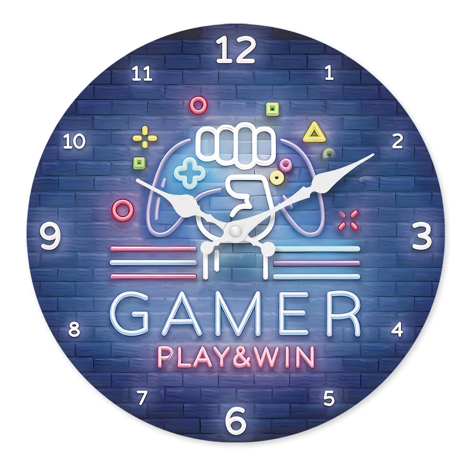 Fashionable Neon Game Console Pattern Wooden Wall Clock Living Room Bedroom Kitchen Home Decoration Silent Quartz Clock Holiday Gift 10-Inch 12-Inch 14Inch 16Inch (No Battery)