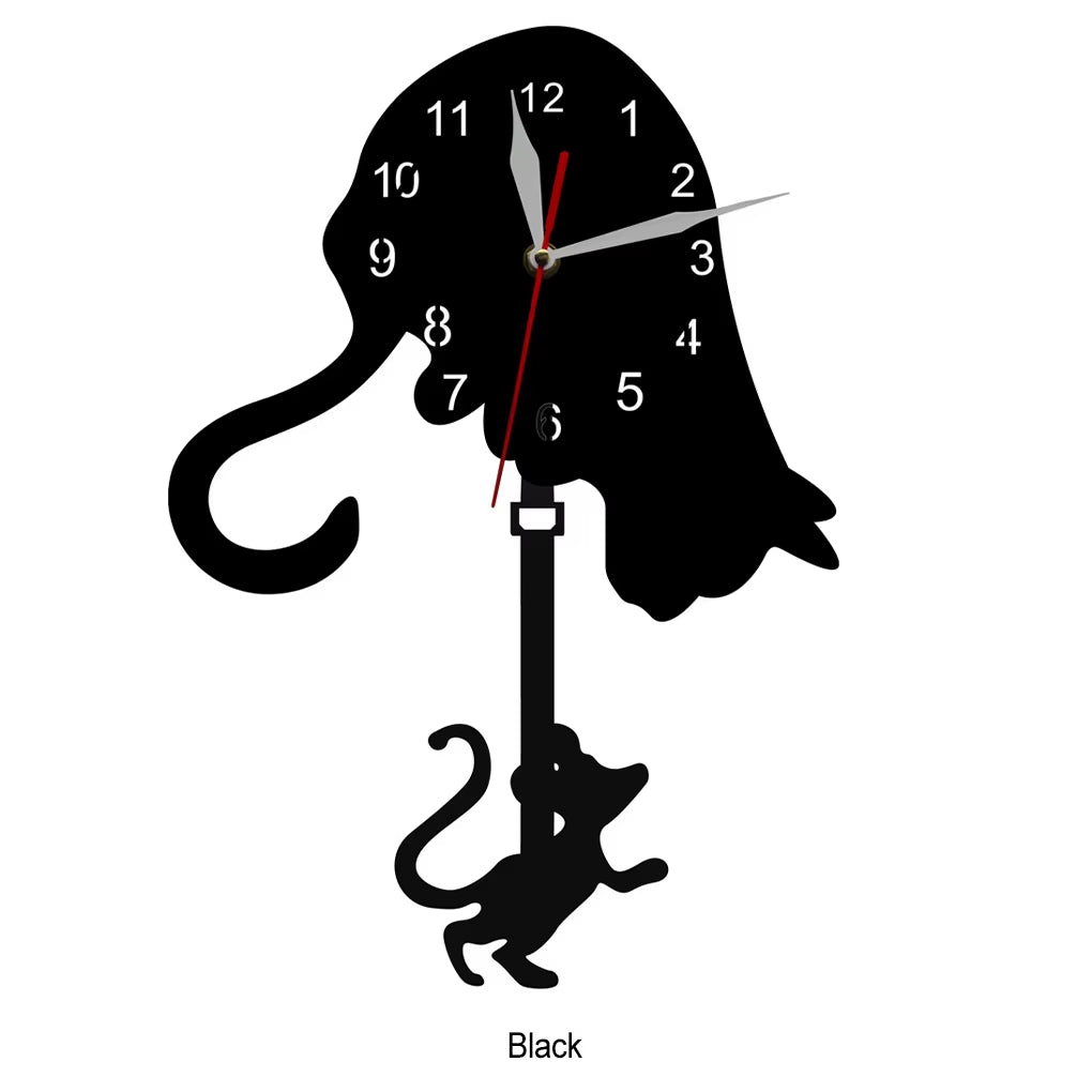Easy to Read and Accurate Timekeeping Wall Clock with Cat Pendulum Wide Application Clock Watch