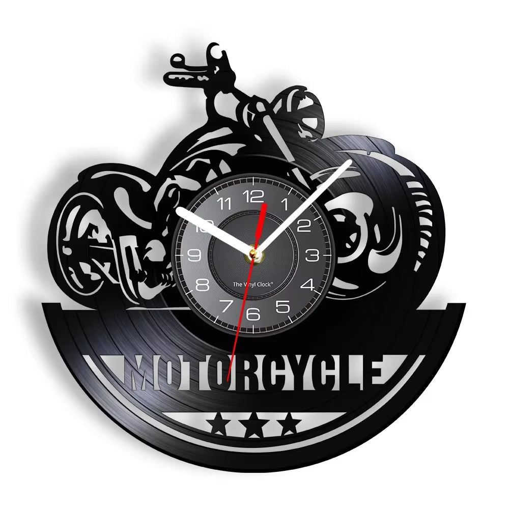 Classic Motorcycle Vinyl Record Wall Clock for Living Room Man Cave Home Decor American Chopper Mute Watch Motorbike Rider Gift
