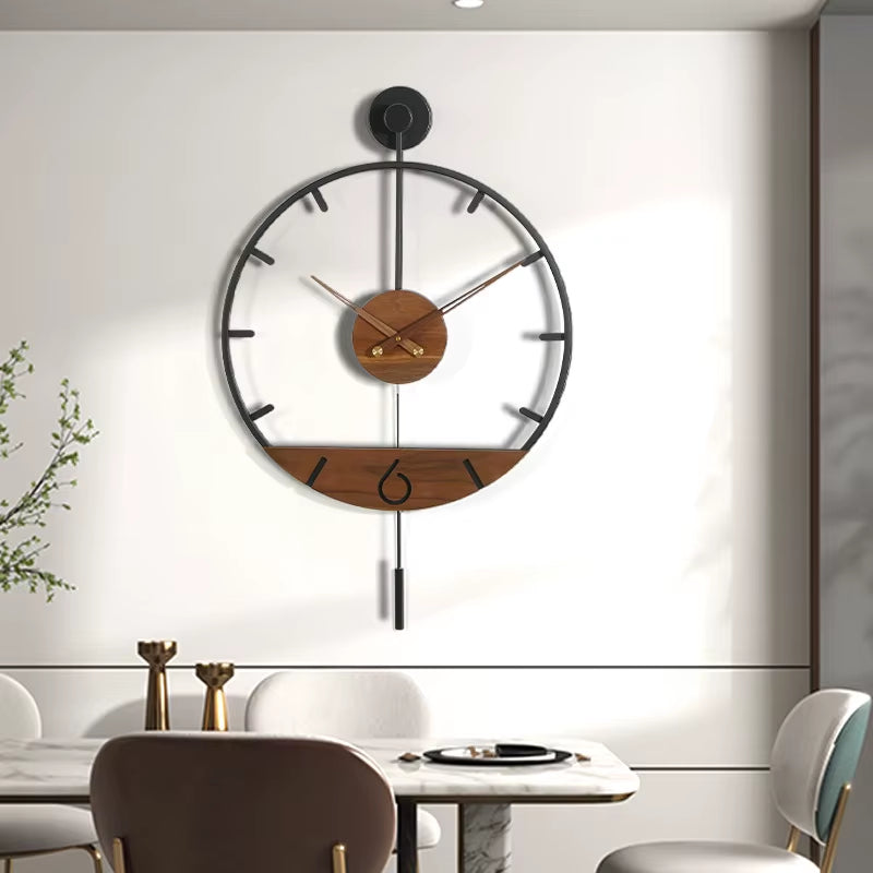 Walnut Decorative Clock Living Room Modern Background Wall Hanging Clock