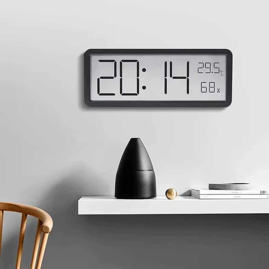 Elegant LCD Digital Wall Clock for Home Battery Powered Features Time Temperature & Humidity Display Ideal Desktop Clock