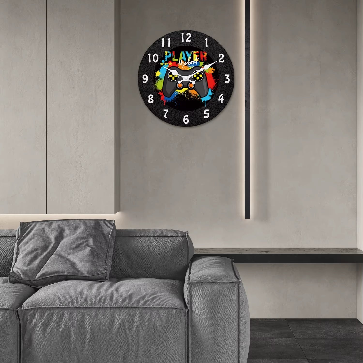 A Modern and Stylish Colorful Game Controller Wooden Wall Clock for Living Room, Bedroom, Kitchen, Home Decoration, Silent Quartz Clock, Holiday Gift, 10 Inches, 12 Inches (No Battery)