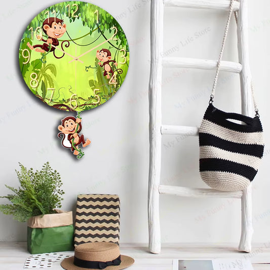 1Pc Wall Clock Cartoon Monkey Wall Mount Wall Art Clock PVC Frameless Clock Wall Clock for Children'S Room Mechanic Silent Watch