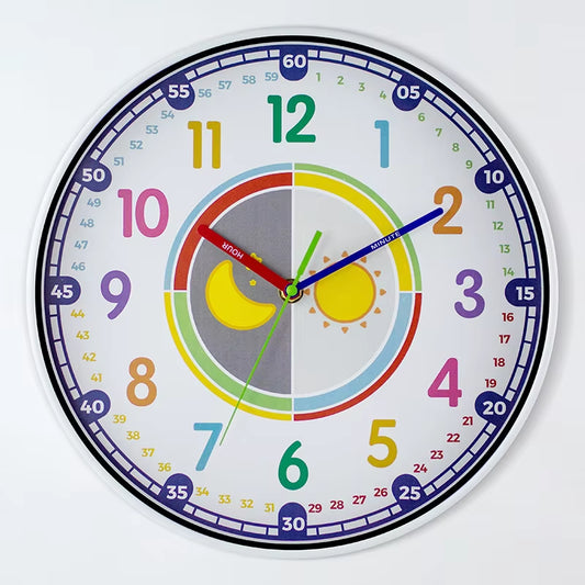 12 Inch Silent Wall Clock Children Classrooms Teaching Clock Hanging Kids Room Non-Ticking Colorful Decorative Clock Home Decor
