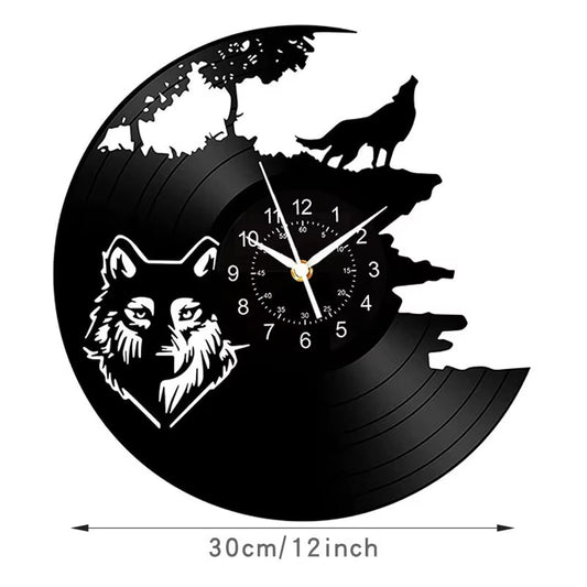 Roaring Wolf Vinyl Record Wall Clock Art Decoration Black Glue Record Design Clock Living Room Bedroom Home Decoration