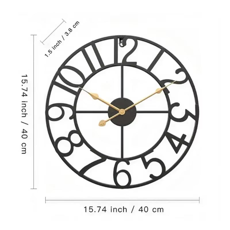 Nordic Minimalist Wrought Iron Silent Clock Retro Creative Circular Digital Wall Clock Home Living Room Decoration Metal Clock