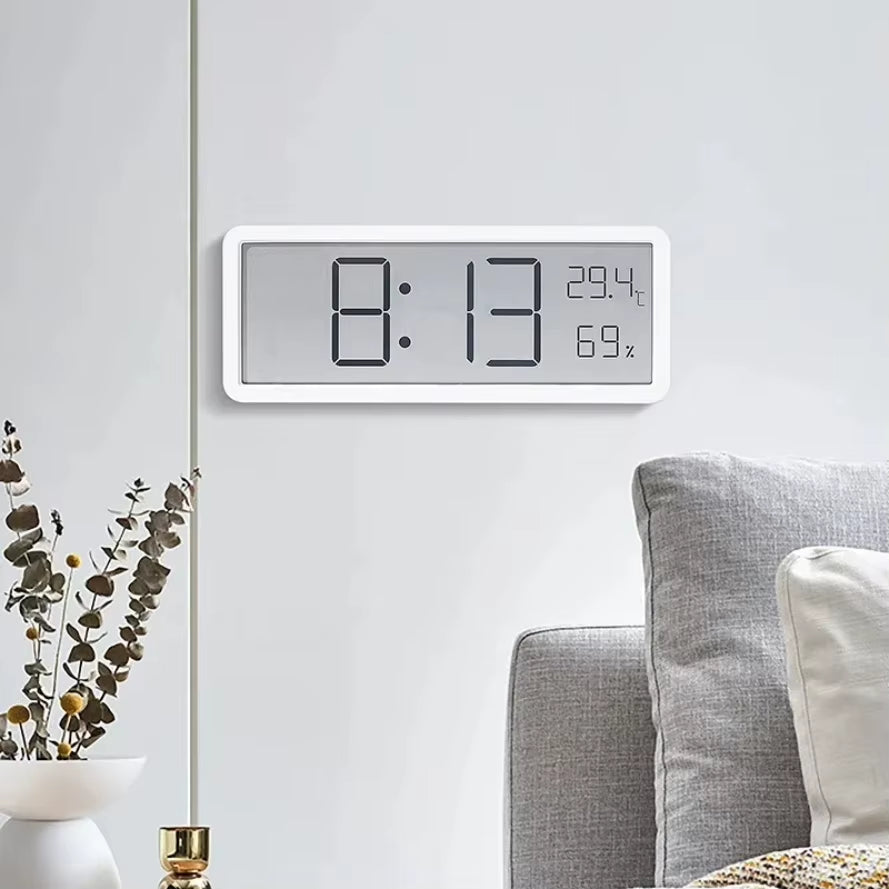 Elegant LCD Digital Wall Clock for Home Battery Powered Features Time Temperature & Humidity Display Ideal Desktop Clock