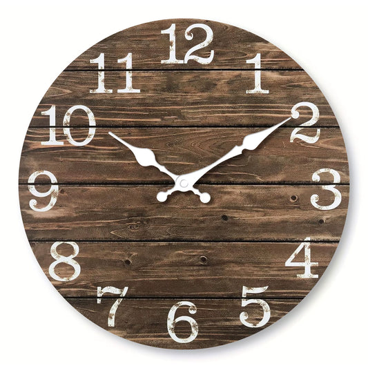 Round Rustic Wooden Plank Clock, Distressed Farmhouse Decor (Batteries Not Included), 10-16 Inches