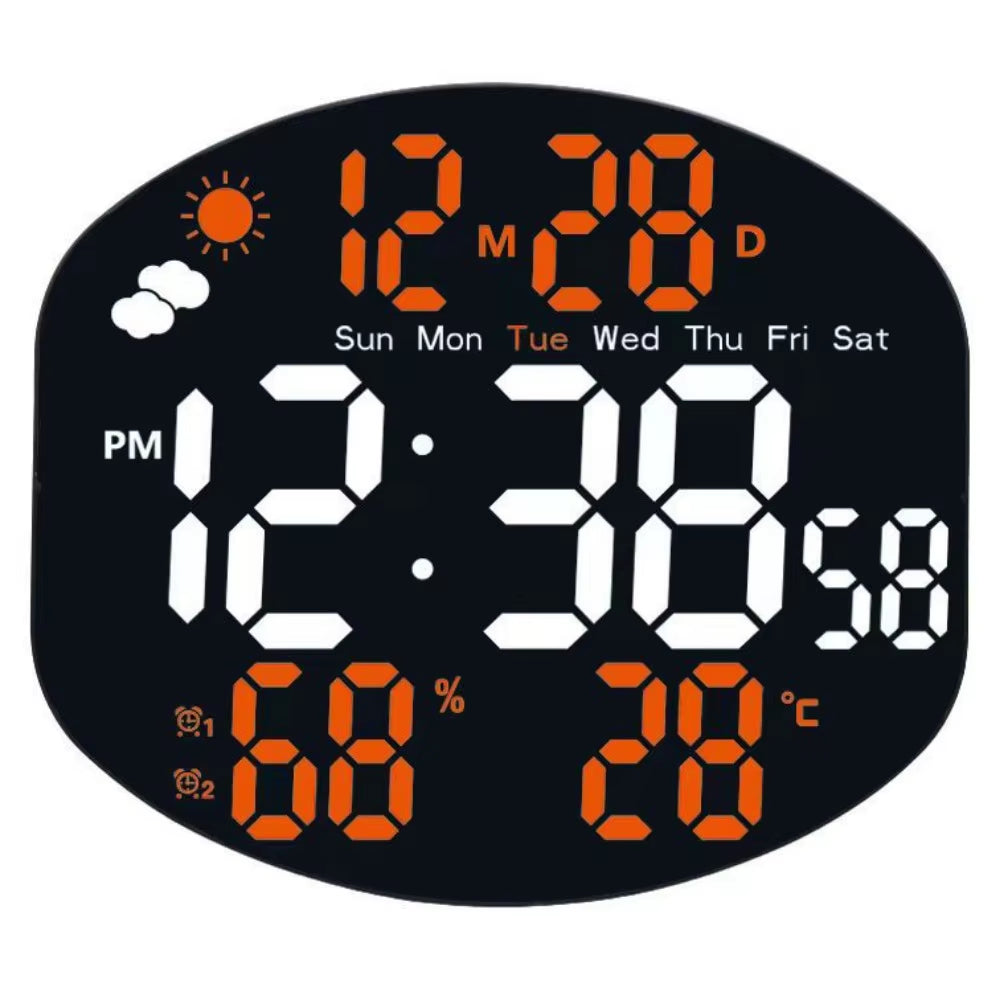Multi-Functional Large Display Digital Clock Remote Control Mirrored LED Wall Clock Standing/Hanging Humidity/Temp Display