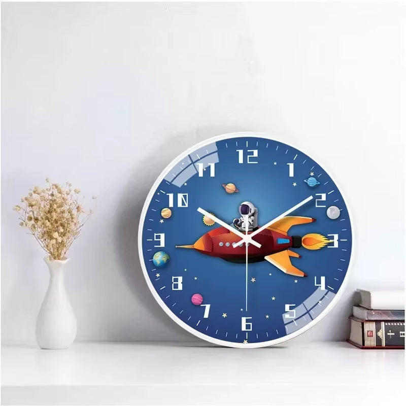 Bedroom Modern Boys Silent Children'S Wall Clock Digital Simple Clock Creative Home Punch Clock Cartoon Free Bedroom Study