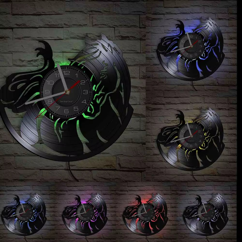 Nature Black Running Horses Equine Wall Art Wild Horses Clock Vintage Vinyl Record Wall Clock Horse Lover Home Decor Accessories