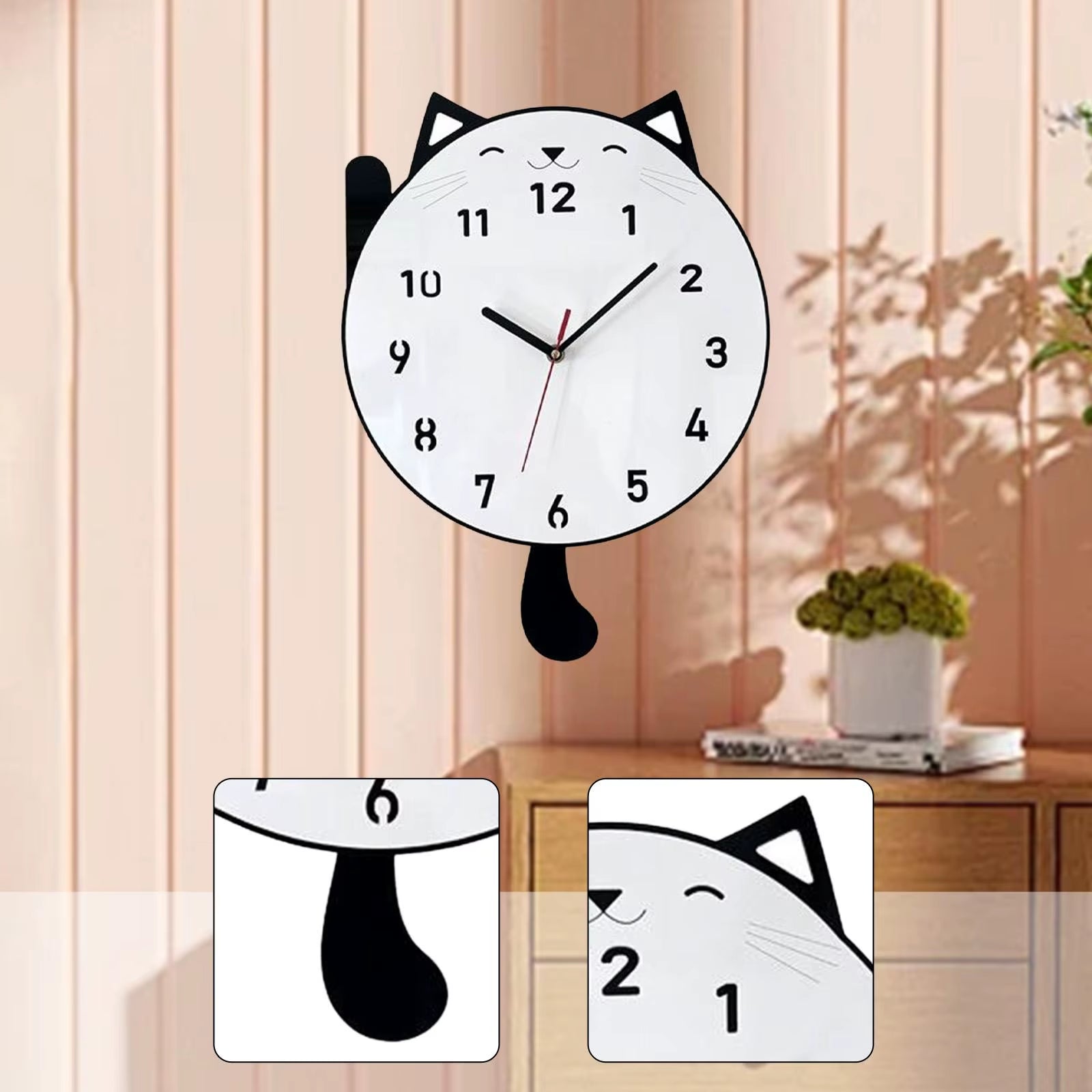 Cat Wall Hanging Clock Cute Animal Wall Ornament, Pendulum Decorative Clock for Office, Kids Room, Home Decor, Housewarming Gift