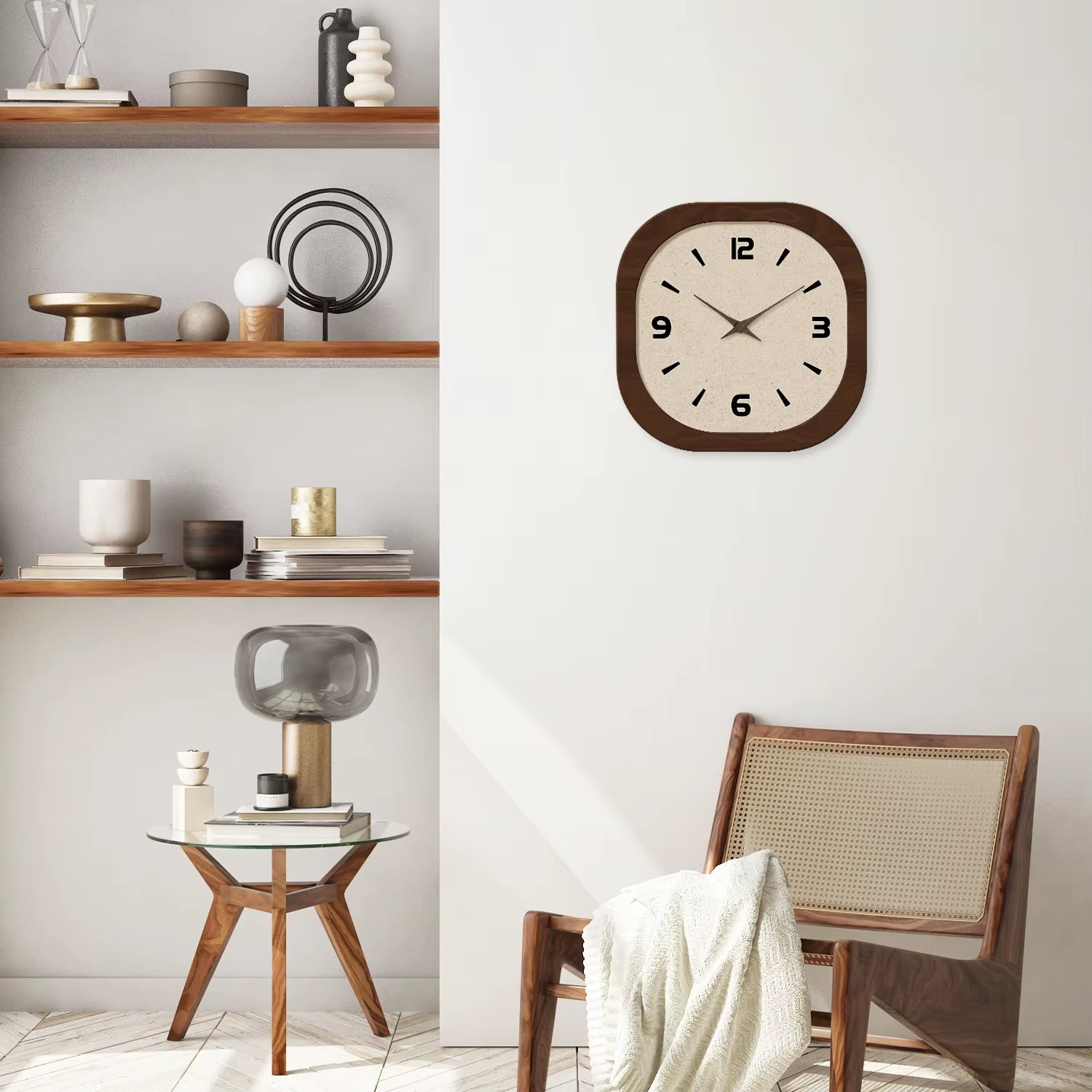 French-Style Retro Cream Crystal Porcelain Square-Shaped Simple Pattern Wooden Wall Clock for Living Room, Bedroom, Kitchen, Home Decoration, Silent Quartz Clock, Holiday Gift, 12 Inches, 14 Inches 16Inch (Battery Not Included)