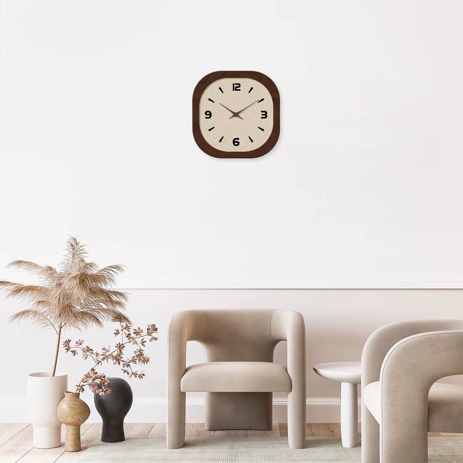 French-Style Retro Cream Crystal Porcelain Square-Shaped Simple Pattern Wooden Wall Clock for Living Room, Bedroom, Kitchen, Home Decoration, Silent Quartz Clock, Holiday Gift, 12 Inches, 14 Inches 16Inch (Battery Not Included)