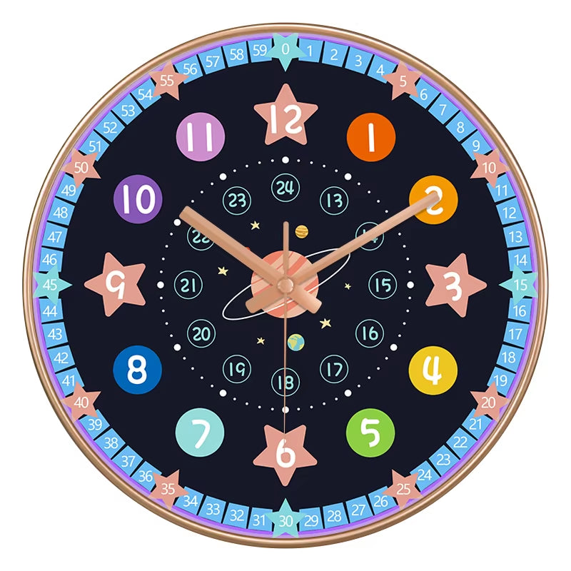 24 Style 8 Inch Early Childhood Education Clock Mute Home Living Bedroom Wall Punch-Free Battery Powered Electronic Color Clock
