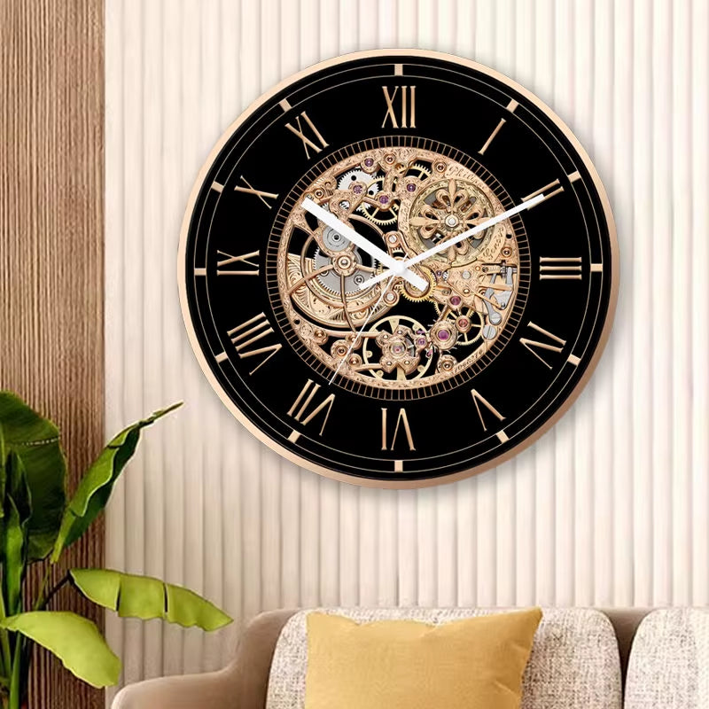 Retro Gear Fashion Clock Imitation Mechanical Quiet Quartz Clock Personality American Restaurant Bar Light Luxury Wall Clock