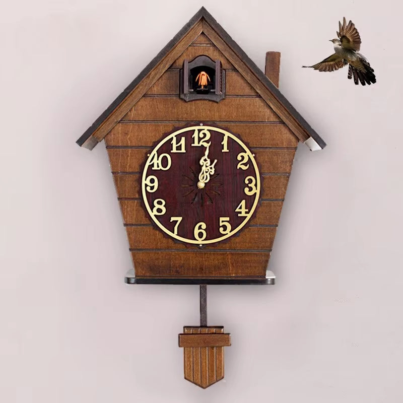 Vintage Nordic Wooden Cuckoo Clock Silent Electronic Smart Wall Clock for Kids Room Living Room Home Decor Cuccu Watch