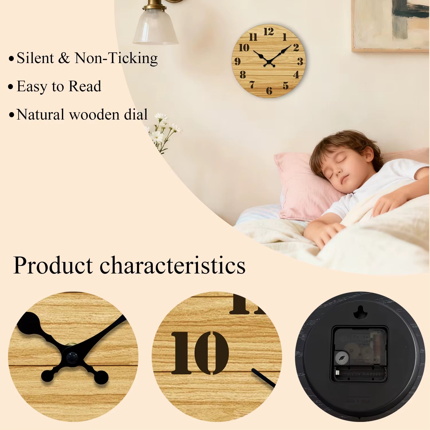 Vintage Wall Clock Large Black Numerals Natural Wood Silent Quartz Clock Bedroom Kitchen Home Decor Holiday Gift 8/10/12 Inch