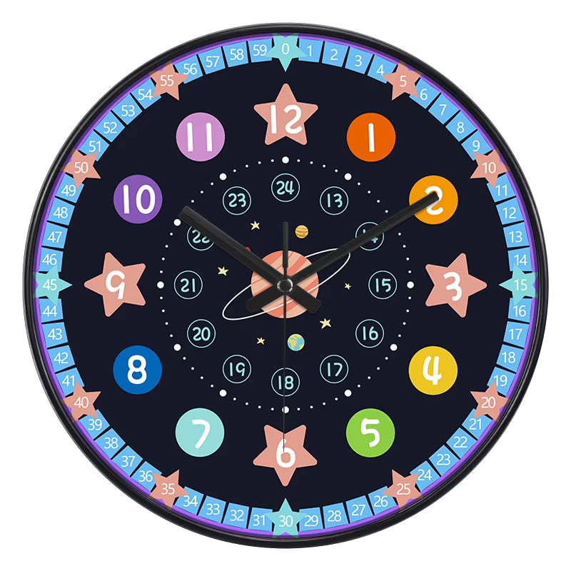 24 Style 8 Inch Early Childhood Education Clock Mute Home Living Bedroom Wall Punch-Free Battery Powered Electronic Color Clock
