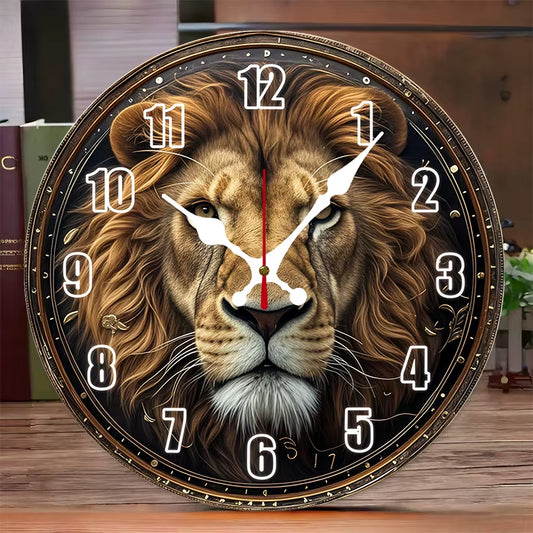 Wilderness and Animals Wooden round Silent Hanging Wall Clock,Suitable for Living Room,Office,Study Room,Bedroom,Home Decoration