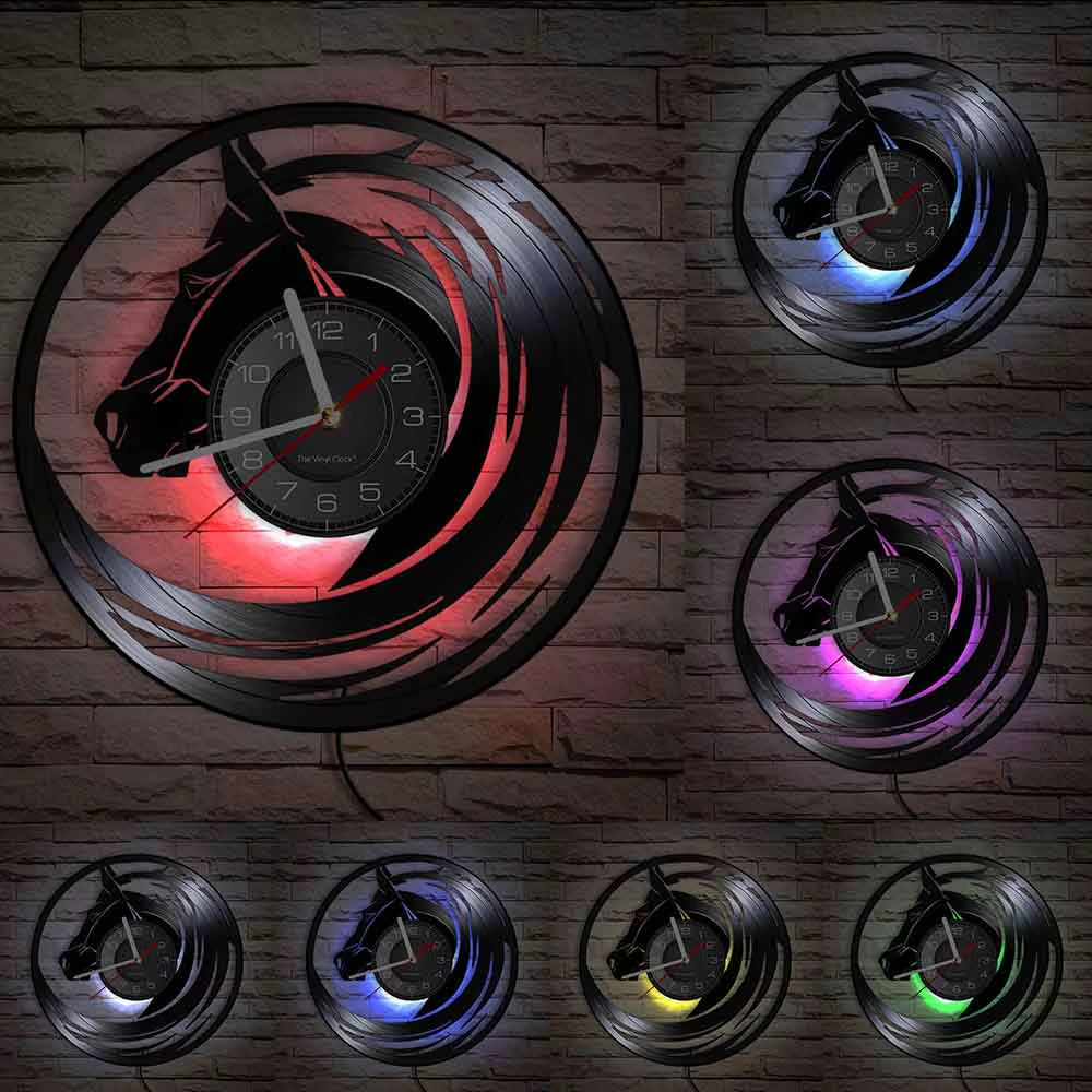Nature Black Running Horses Equine Wall Art Wild Horses Clock Vintage Vinyl Record Wall Clock Horse Lover Home Decor Accessories