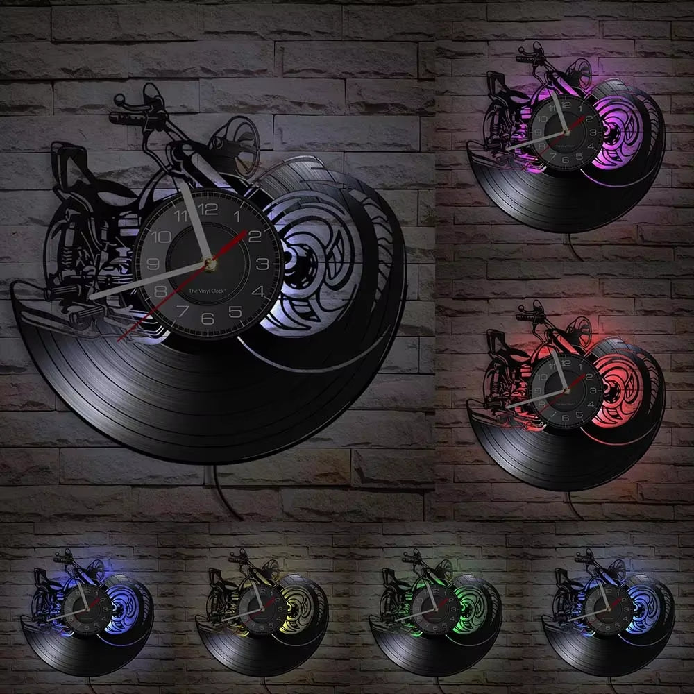 Classic Motorcycle Vinyl Record Wall Clock for Living Room Man Cave Home Decor American Chopper Mute Watch Motorbike Rider Gift