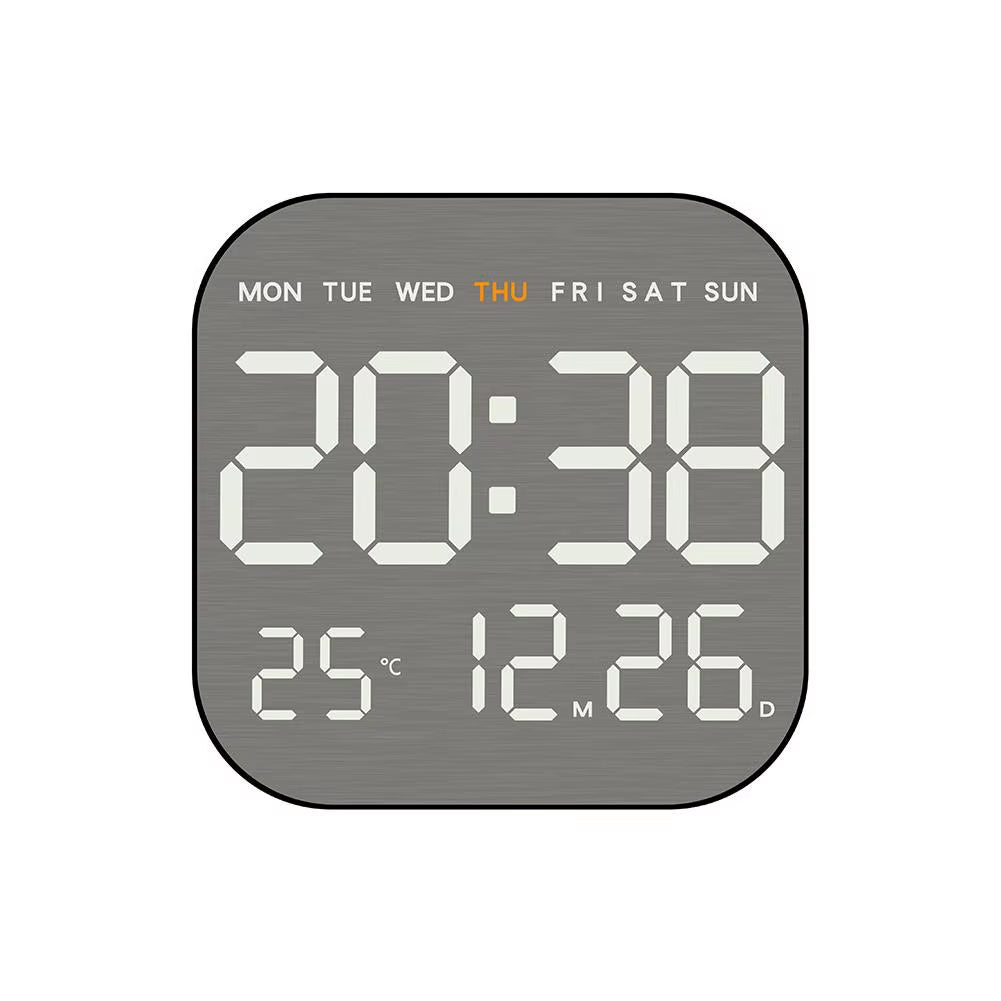 Multifunctional LED Electronic Clock Fashion Simple Metal Brushed Face Home Christmas Temperature Hanging New Digital Wall Clock