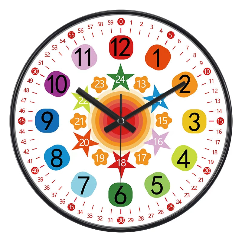 24 Style 8 Inch Early Childhood Education Clock Mute Home Living Bedroom Wall Punch-Free Battery Powered Electronic Color Clock