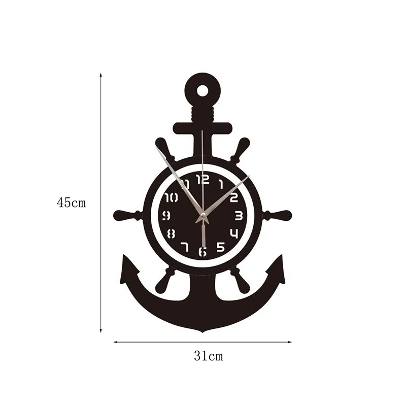 Acrylic Anchor Clock 3D Wall Clock Stickers Mediterranean Style Art Pirate Clock for Home Livingroom Bedroom WWO66