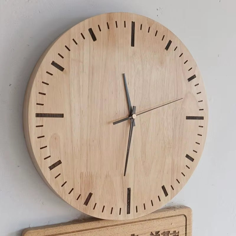 Solid Wood Simple Mute Wall Clock Living Room Decorative Wall Clock Creative Home Chinese Log Wind Wall Clock