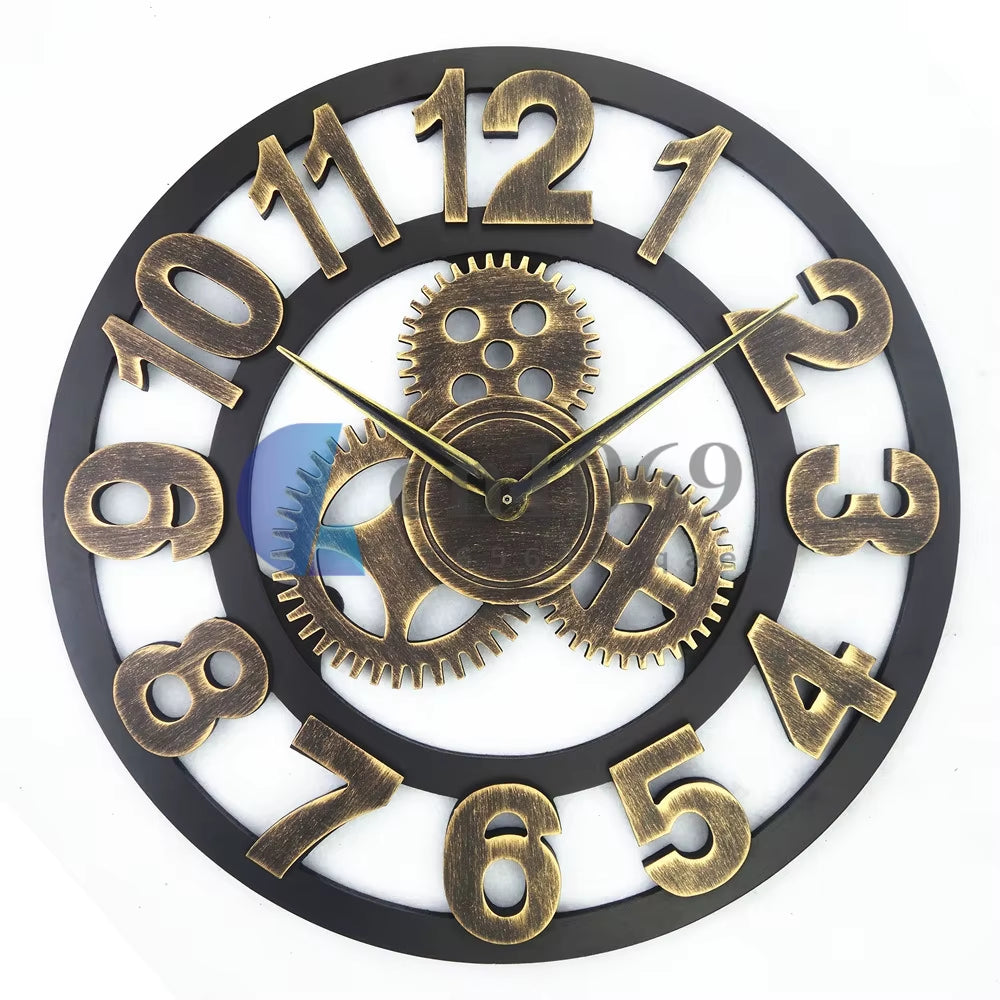 Personality Industrial Gear Wall Clock Rustic Analog European Roman Numerals Creative Wall Clock Original Vintage LOFT Art Decor