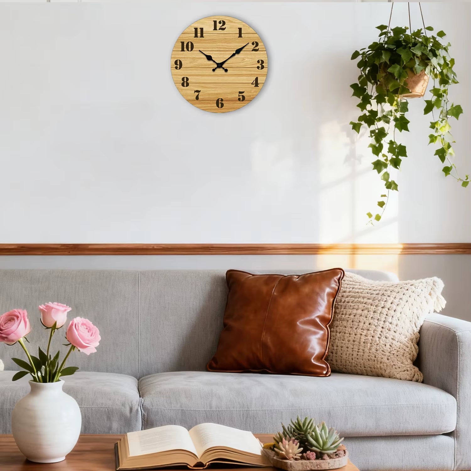 Vintage Wall Clock Large Black Numerals Natural Wood Silent Quartz Clock Bedroom Kitchen Home Decor Holiday Gift 8/10/12 Inch