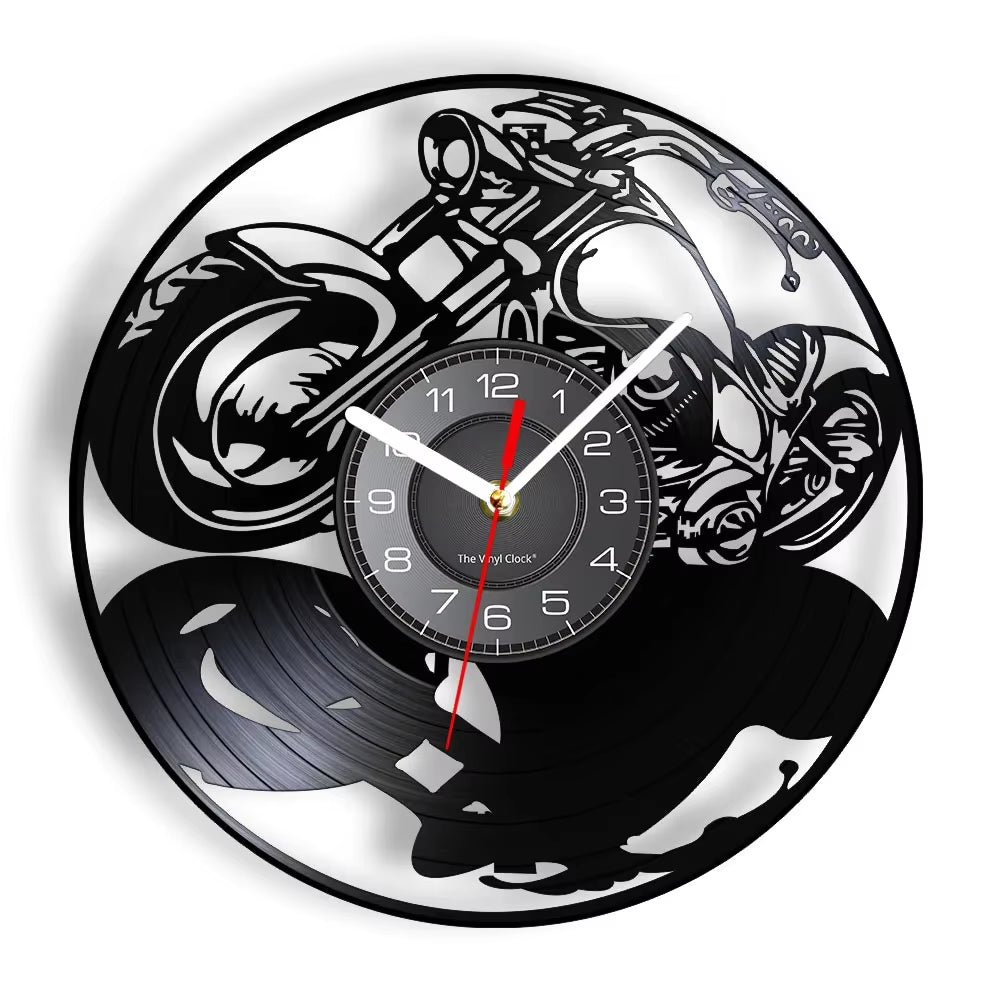 Classic Motorcycle Vinyl Record Wall Clock for Living Room Man Cave Home Decor American Chopper Mute Watch Motorbike Rider Gift