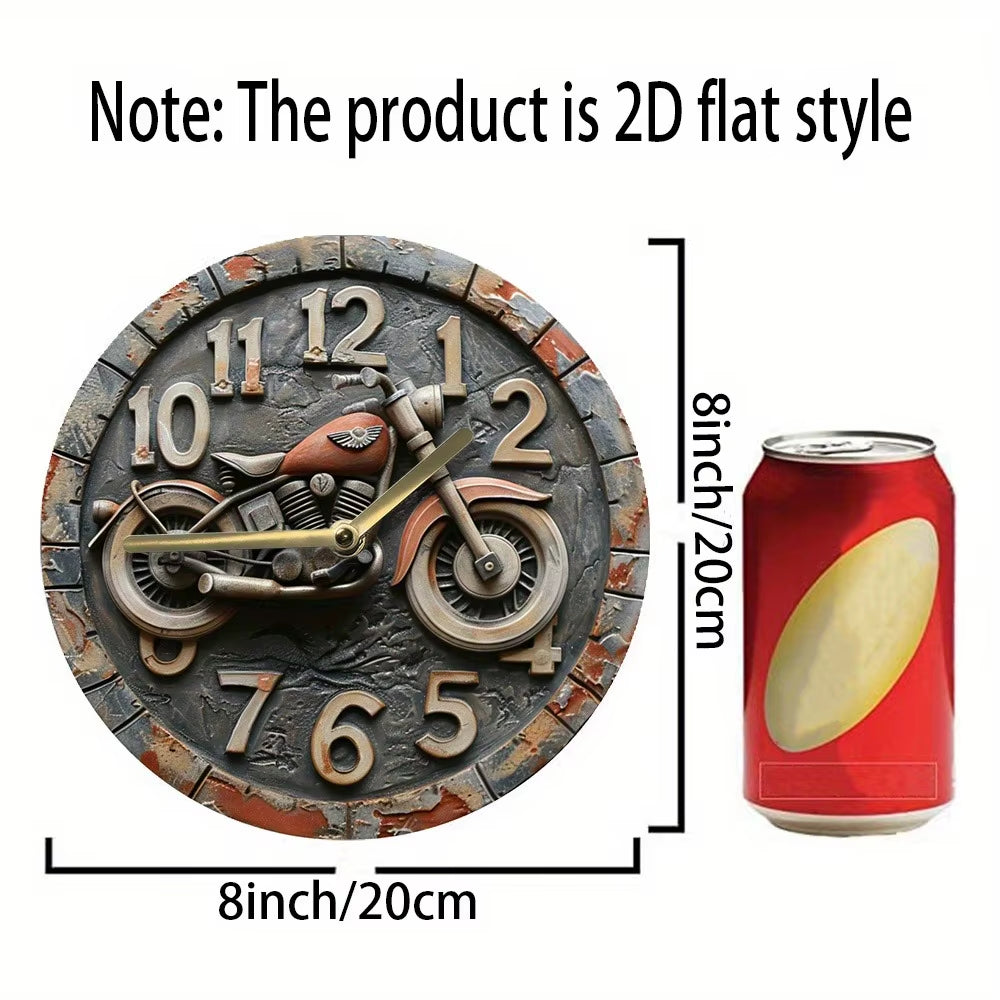 Wooden Wall Clock with Motorcycle Design: Ideal for Home or Garage Decor. Runs on AA Batteries.