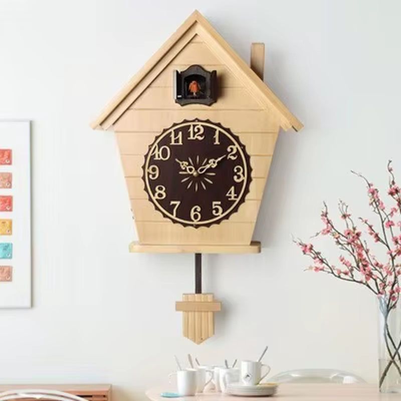Vintage Cuckoo Clock Pendulum Large Wall Clock Wood 3D Bird Silent Timer Home Bedroom Kids Room House Living Room Decoration