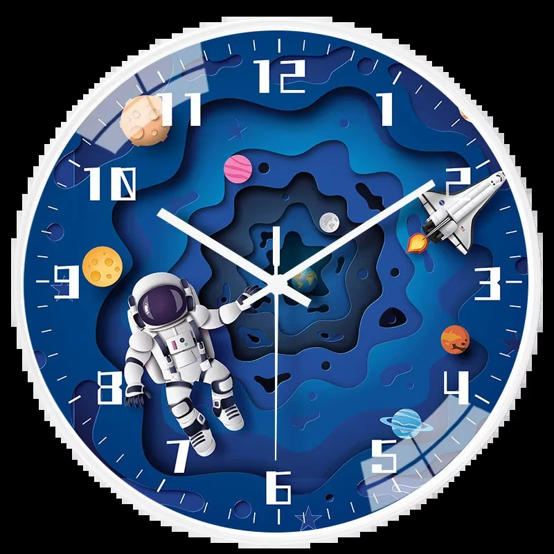 Bedroom Modern Boys Silent Children'S Wall Clock Digital Simple Clock Creative Home Punch Clock Cartoon Free Bedroom Study