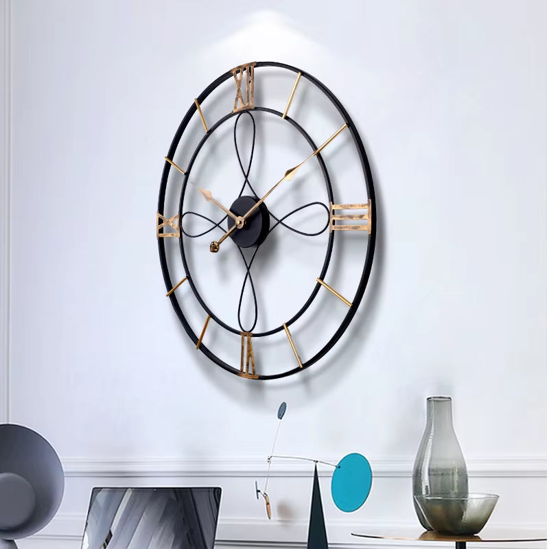 Simple and Retro Iron Wall Clock without Drilling, Silent Clock, Wall Mounted Clock