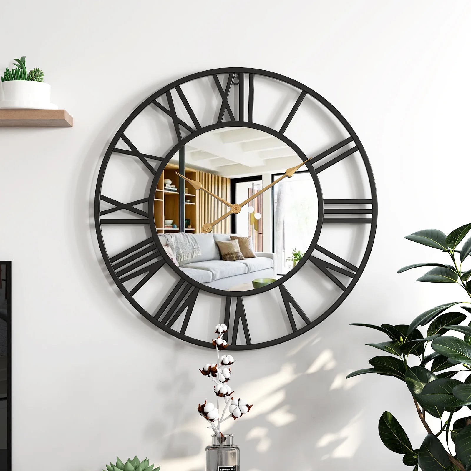 Living Room Wall Clock Modern Minimalist Decorative Metal Mirror Clock Retro Mute Creative Wall Clock