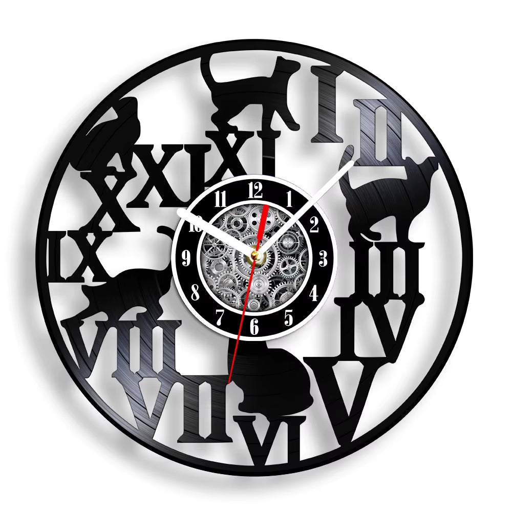 Funny Cat Vinyl Record Wall Clock for Living Room Whimsical Kitty Artwork Retro Music Album Home Decor Watch Housewarming Gift