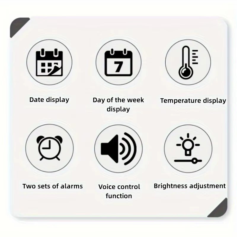 Voice Control Large Digital Wall Clock Temperature Date Week DST Snooze Table Clock 12/24H Dual Alarm Wall-Mounted LED Clock