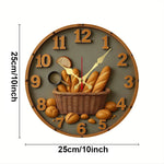 Horloge murale de cuisine en bois — motif panier à pain, silencieuse - Vignette | La Belle Horloge