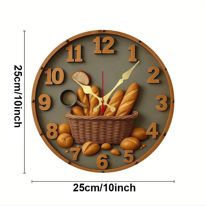 Horloge Murale Suspendue Ronde Et Silencieuse En Bois Avec Panier À Pain, Adaptée Au Salon, Au Bureau, À Une Salle D'Étude, À La Chambre À Coucher, À La Décoration De La Maison.