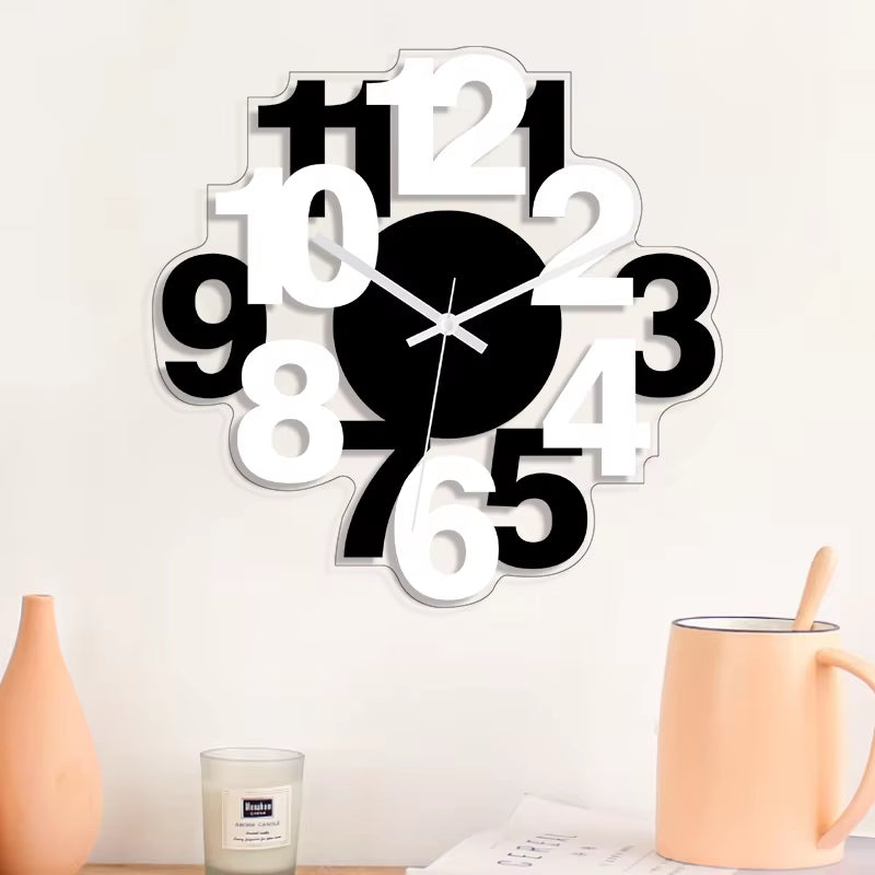 Arabic Numerals Black and White Splicing Clock Modern and Simple Digital Wall Clock Home Decoration Silent Wall Clock