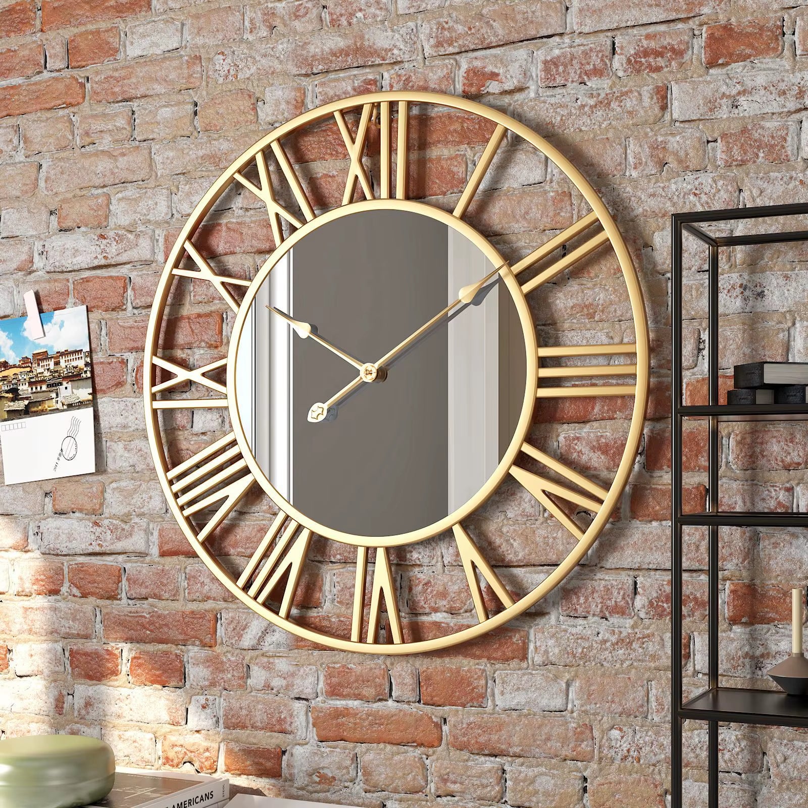 Living Room Wall Clock Modern Minimalist Decorative Metal Mirror Clock Retro Mute Creative Wall Clock