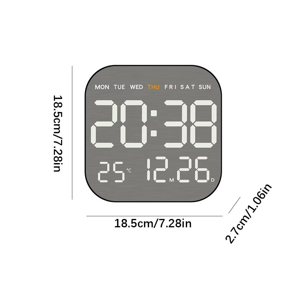 Multifunctional LED Electronic Clock Fashion Simple Metal Brushed Face Home Christmas Temperature Hanging New Digital Wall Clock