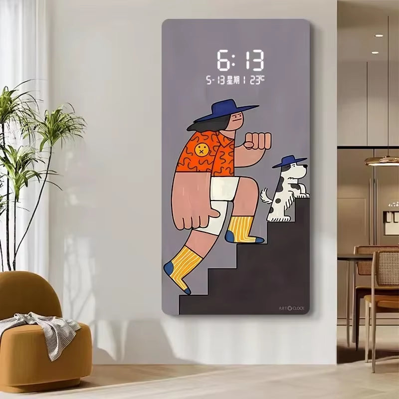 Large Size Cartoon Pattern Artwork Digital Display Wall Clock Luxurious Quartz Clock for Home Decor Living Room Bed Room Déc